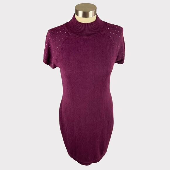 AB Studio Womens Medium Mock Neck Knit Dress Purple Rayon Polyester - Picture 1 of 8